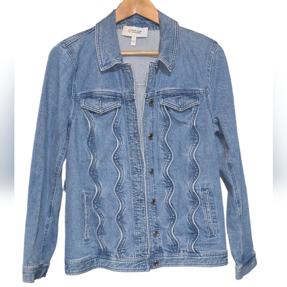 Derek Lam 10 Crosby Luca Tailored Wavy Seamed Denim Jacket MISSING BELT - Picture 3 of 8